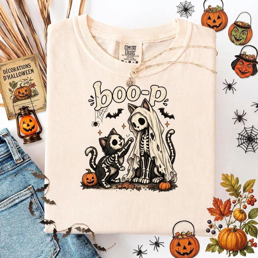 Cute Ghost Cat T-Shirt, Boo-P Halloween Shirt, Funny Cat Lover Gift